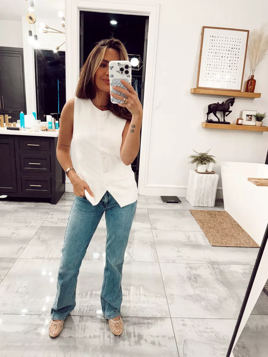 mesh ballet flats with wide-leg jeans